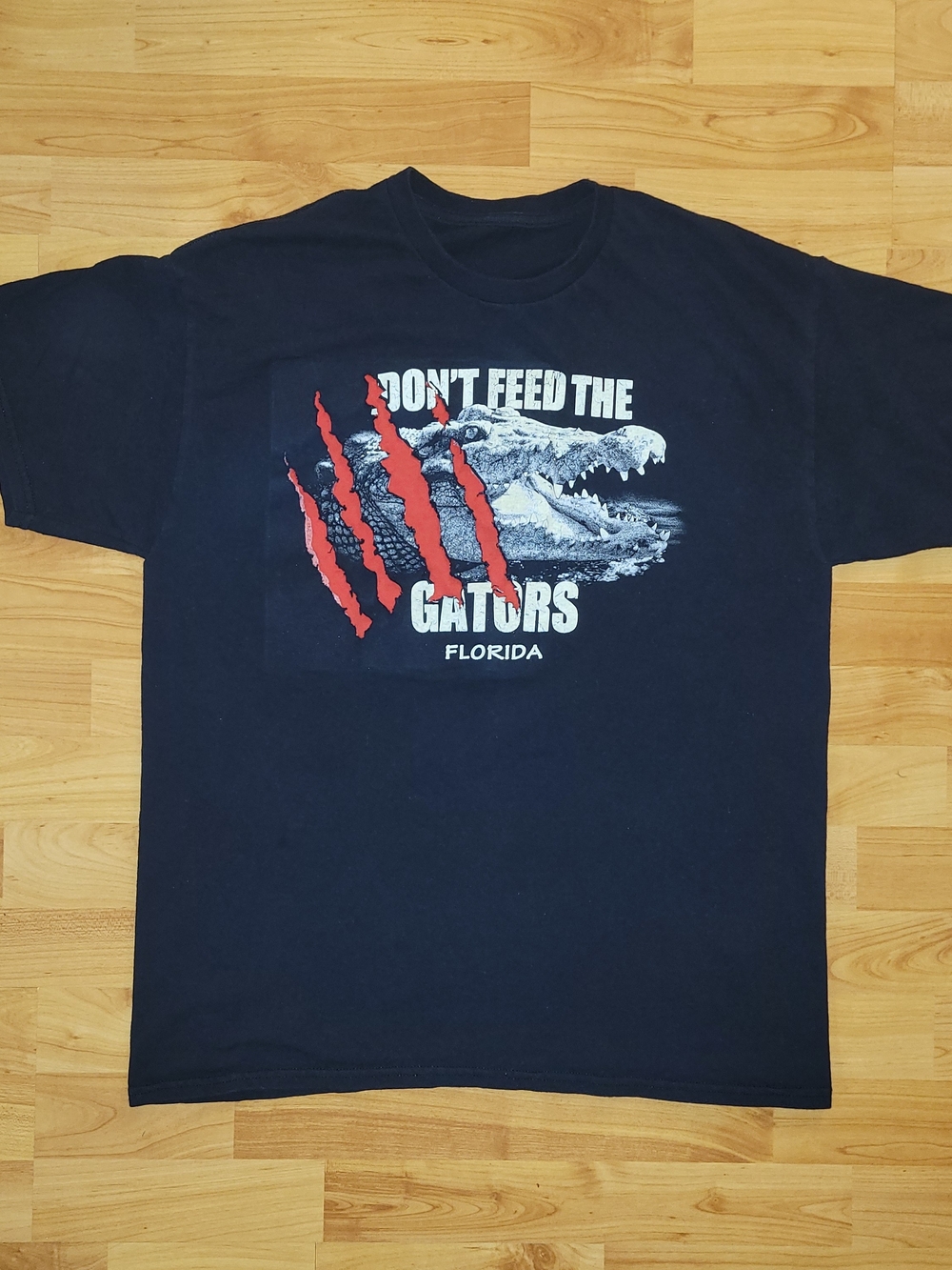 Florida Merch "Don't Feed The Gators" Graphic Anvil Black Tee Red Claw Marks, L